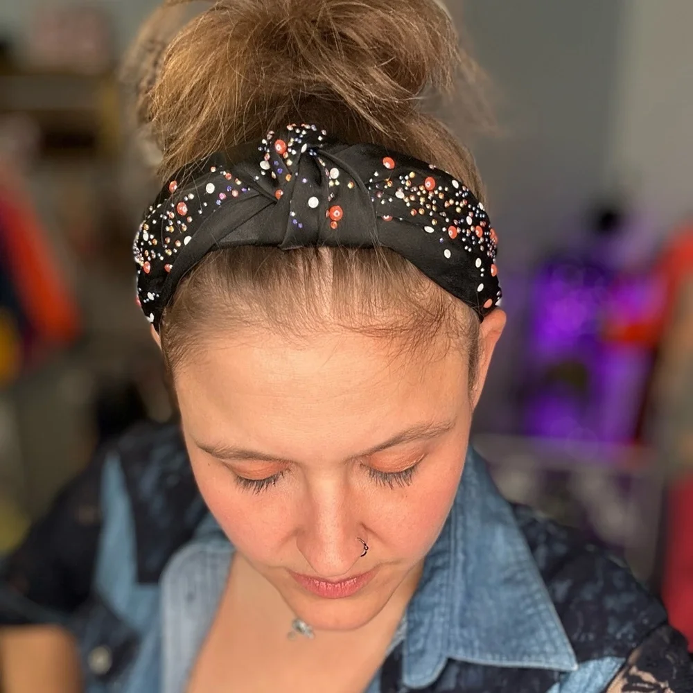 NWOT Embellished Black Top Knot Bedazzled Headband